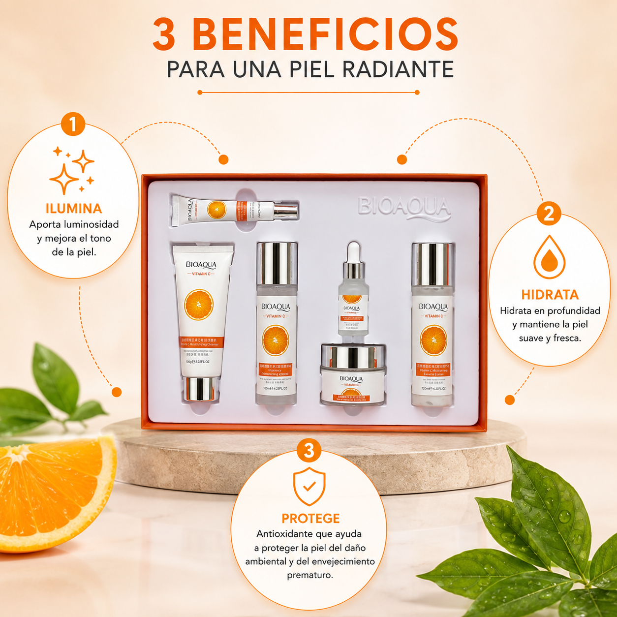 KIT BIOAQUA VITAMINA C + Caja De Lujo: Piel radiante y profundamente hidratada